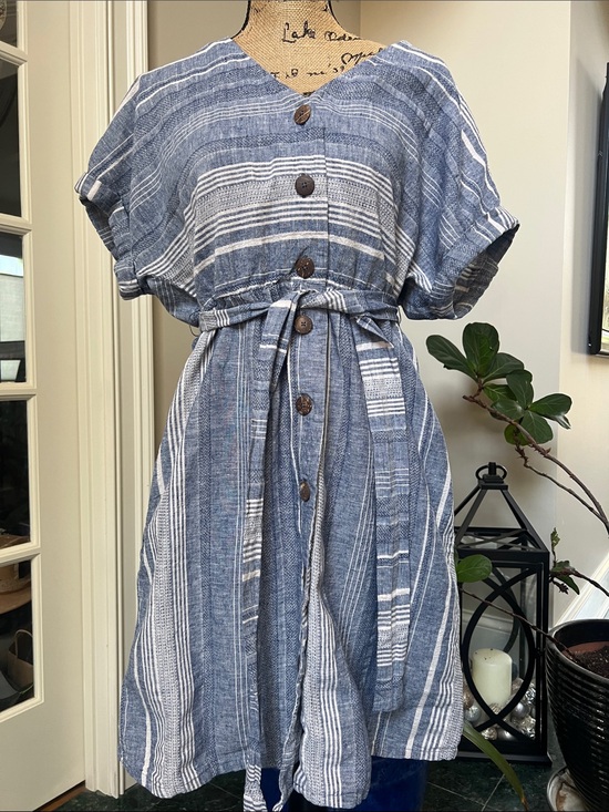 Carve Designs Dresses & Skirts - Blue/White Sz M Linen/Cotton Striped Button-Front Dress Coastal Preppy Travel